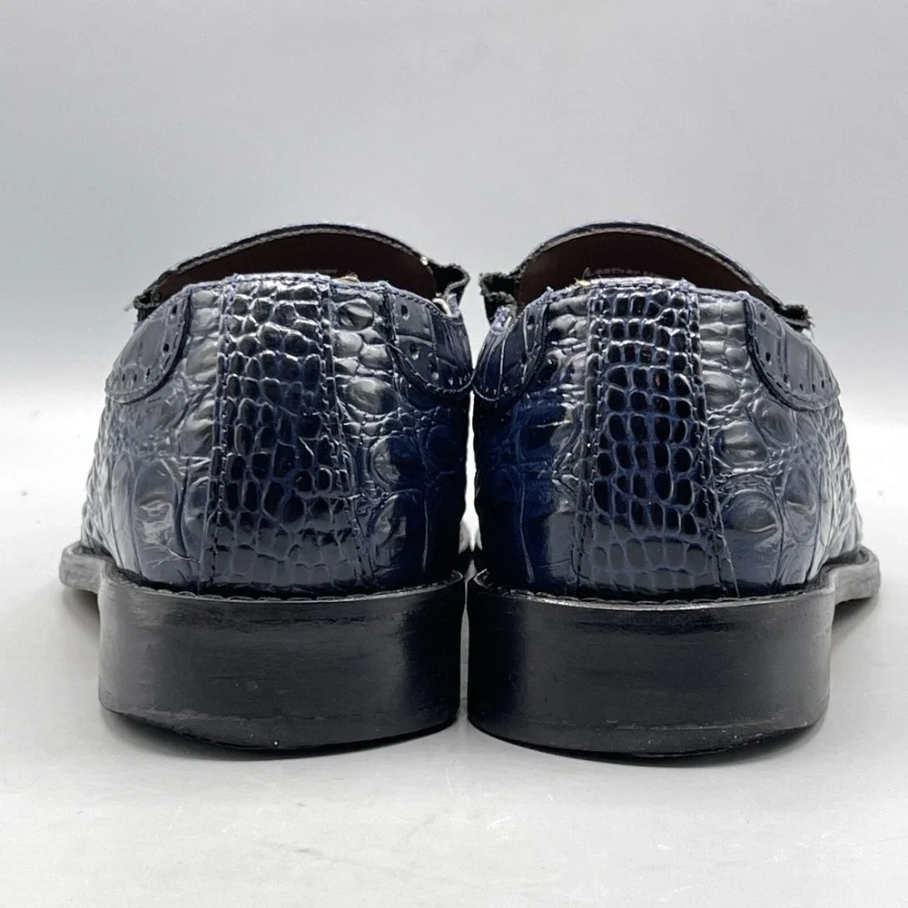 Stacy Adams Men's 7 Shoes Blue Slip On Leather Croc Print‎ Navy Tedesco 24903